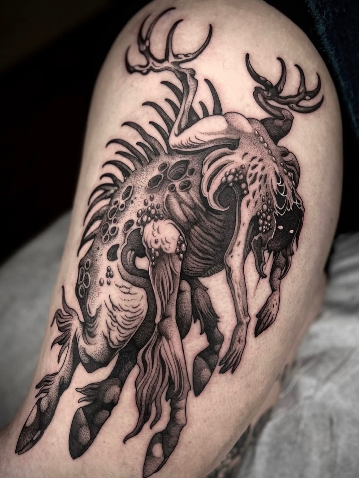 Tattoo by @kayseeshuster — dotwork, black_and_grey