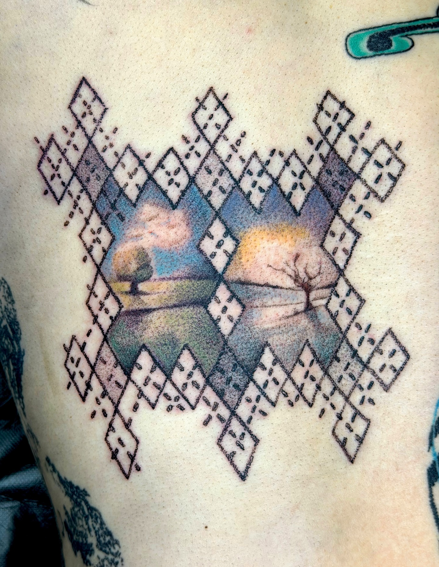 Tattoo by @makeout_sesh — geometric, dotwork
