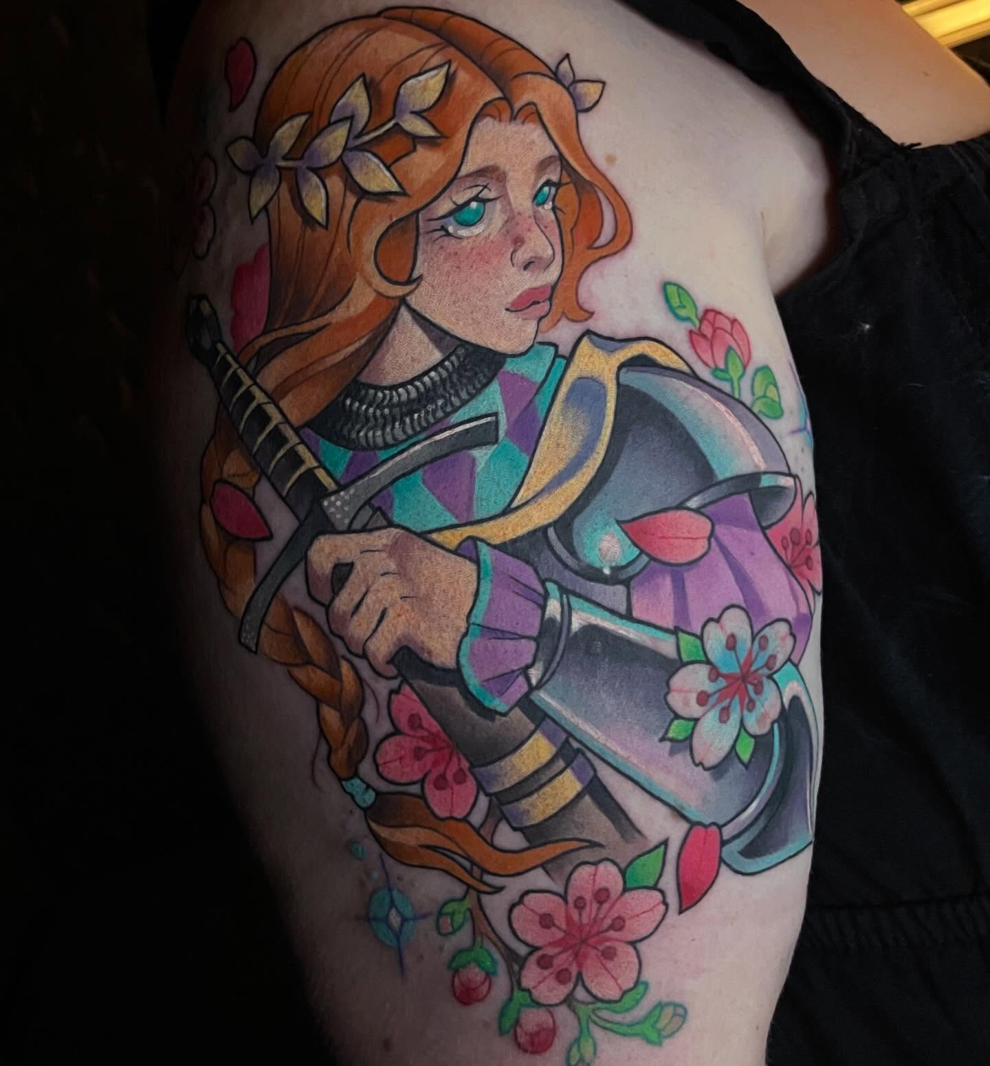 Female warrior anime tattoo on the shoulder by ππΈππππ π΅ππππππ