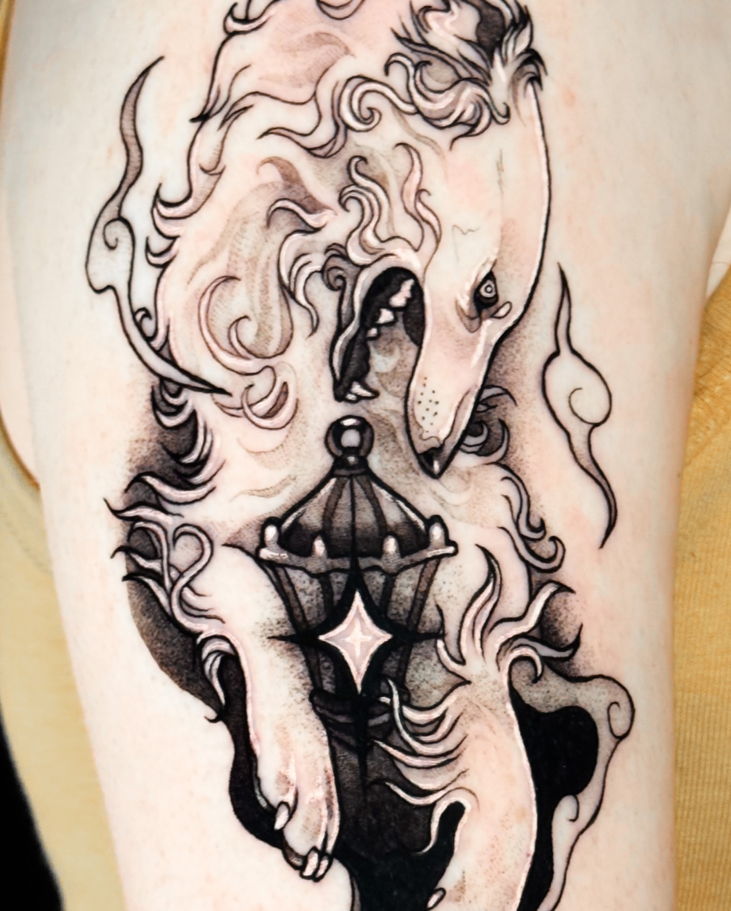 Fox and lantern realism tattoo on the forearm by Yasemin πΉπ·π¬π§ San Jose based tattoo artist