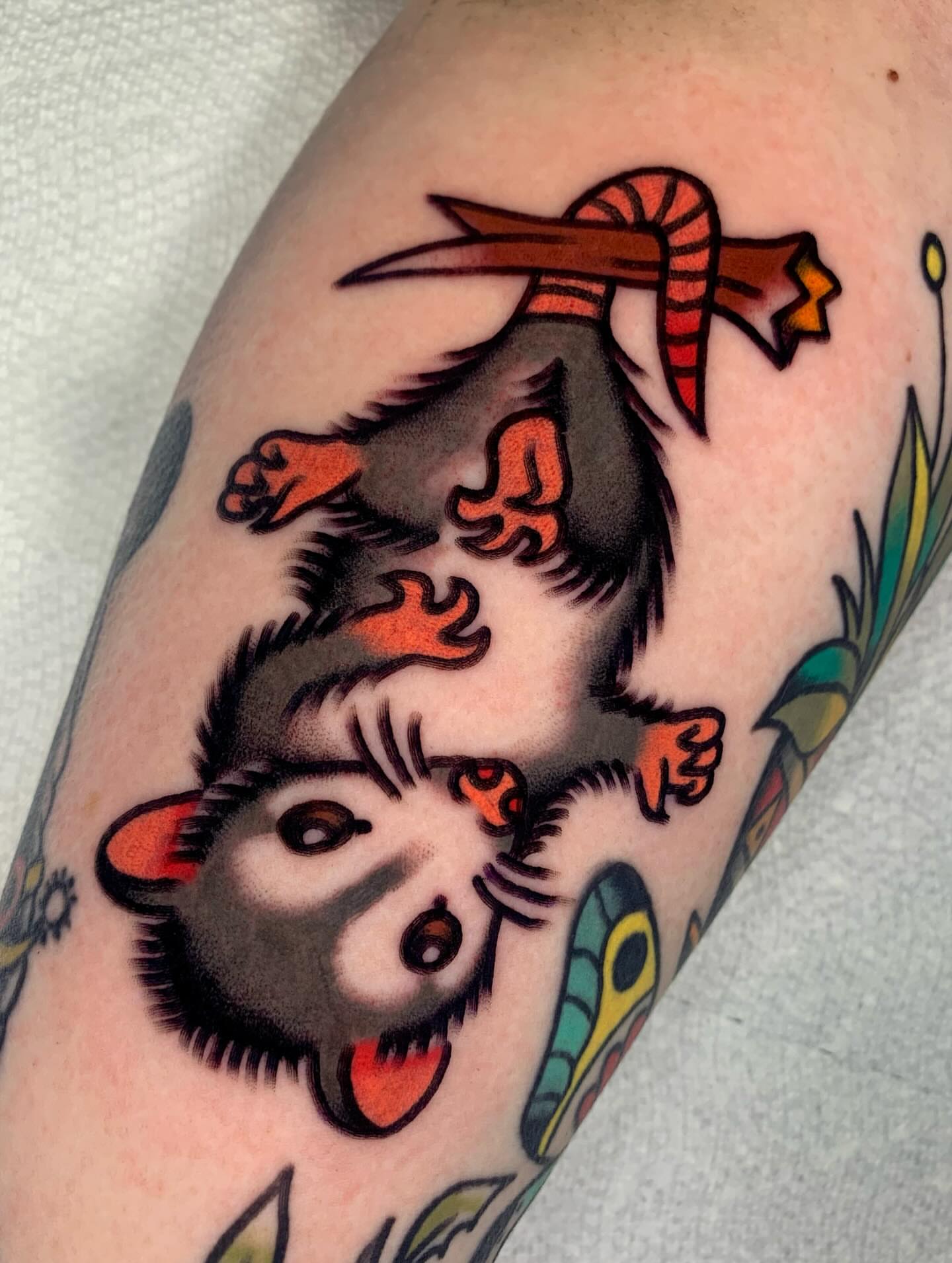 Sloth American traditional tattoo on the forearm by Shawn VanKirk