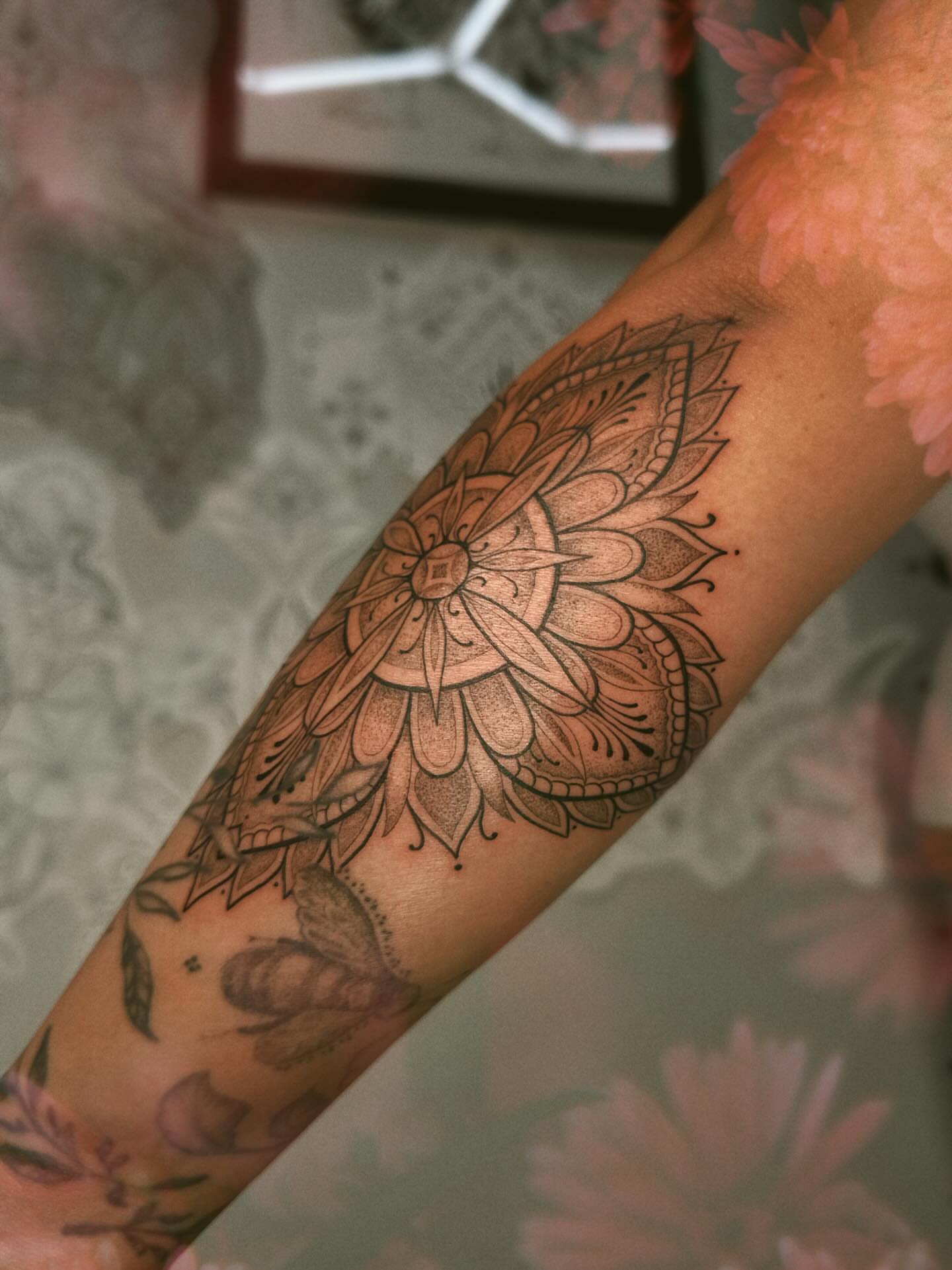 Tattoo by @mushrooomqueen — black_and_grey