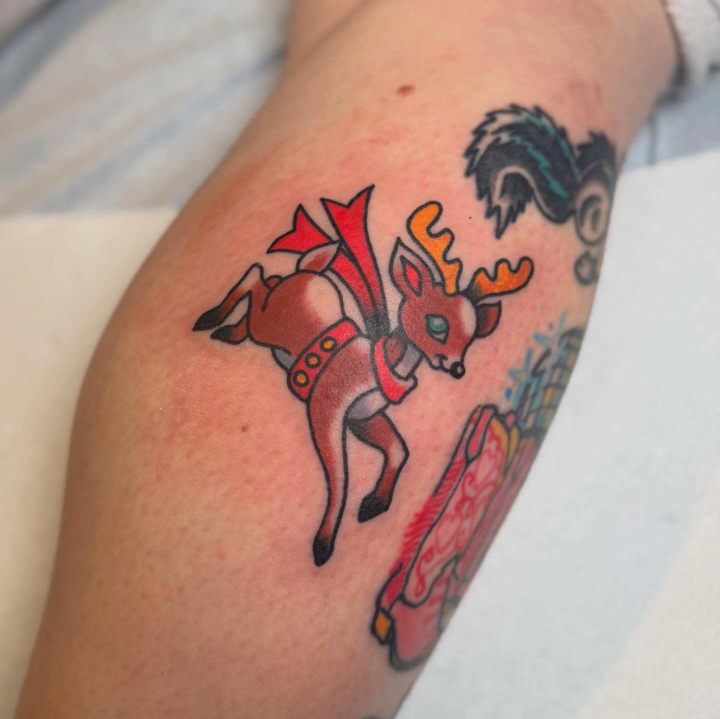Reindeer American traditional tattoo on the forearm by Elle Yax