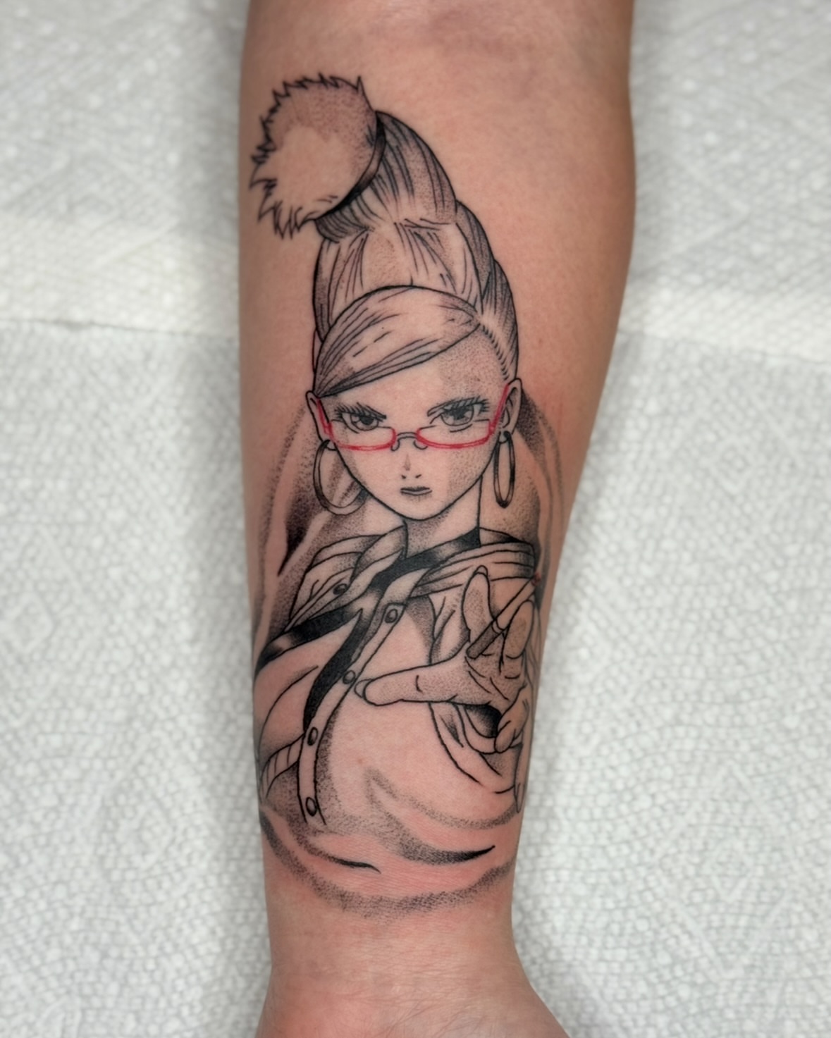 Anime character anime tattoo on the forearm by Mish