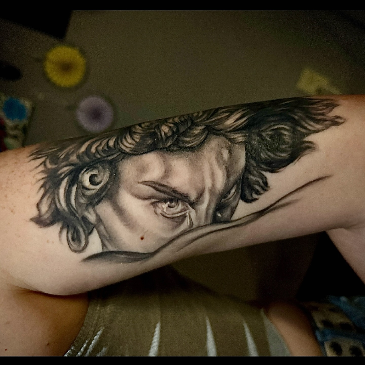 Man's face realism tattoo on the forearm by @mexcellent_tattoos