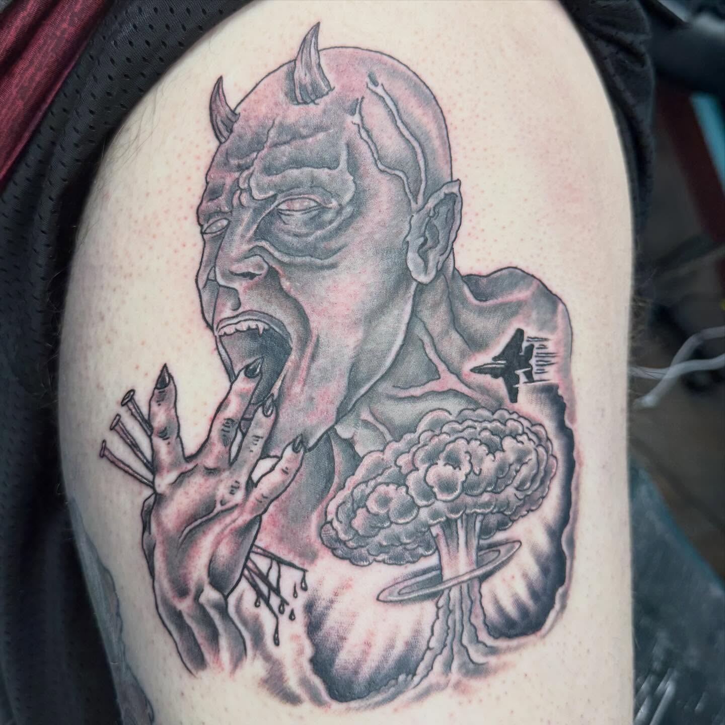Tattoo by @jared.shugart.tattoos — dark_realism, black_and_grey
