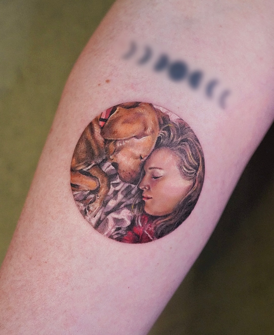 Couple realism tattoo on the forearm by Lily, Los Angeles, California