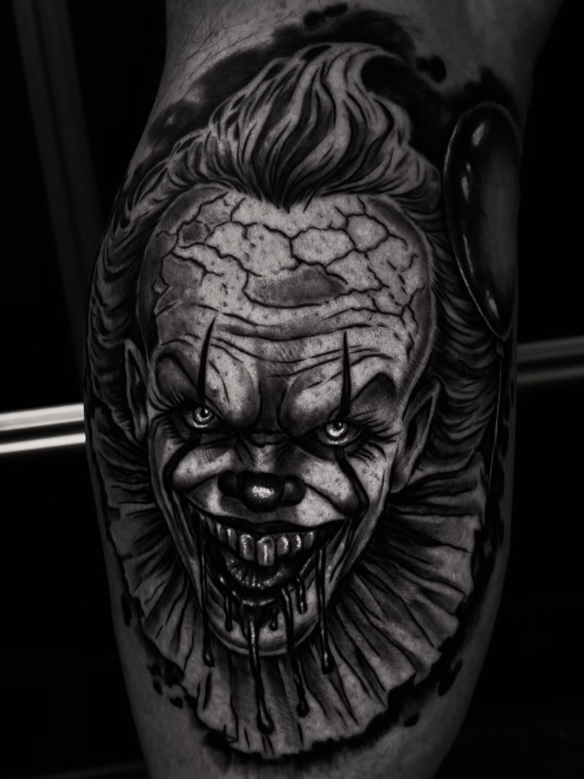 Clown realism tattoo on the forearm by ๐ถ๐๐๐๐ ๐ฝ๐๐๐๐๐