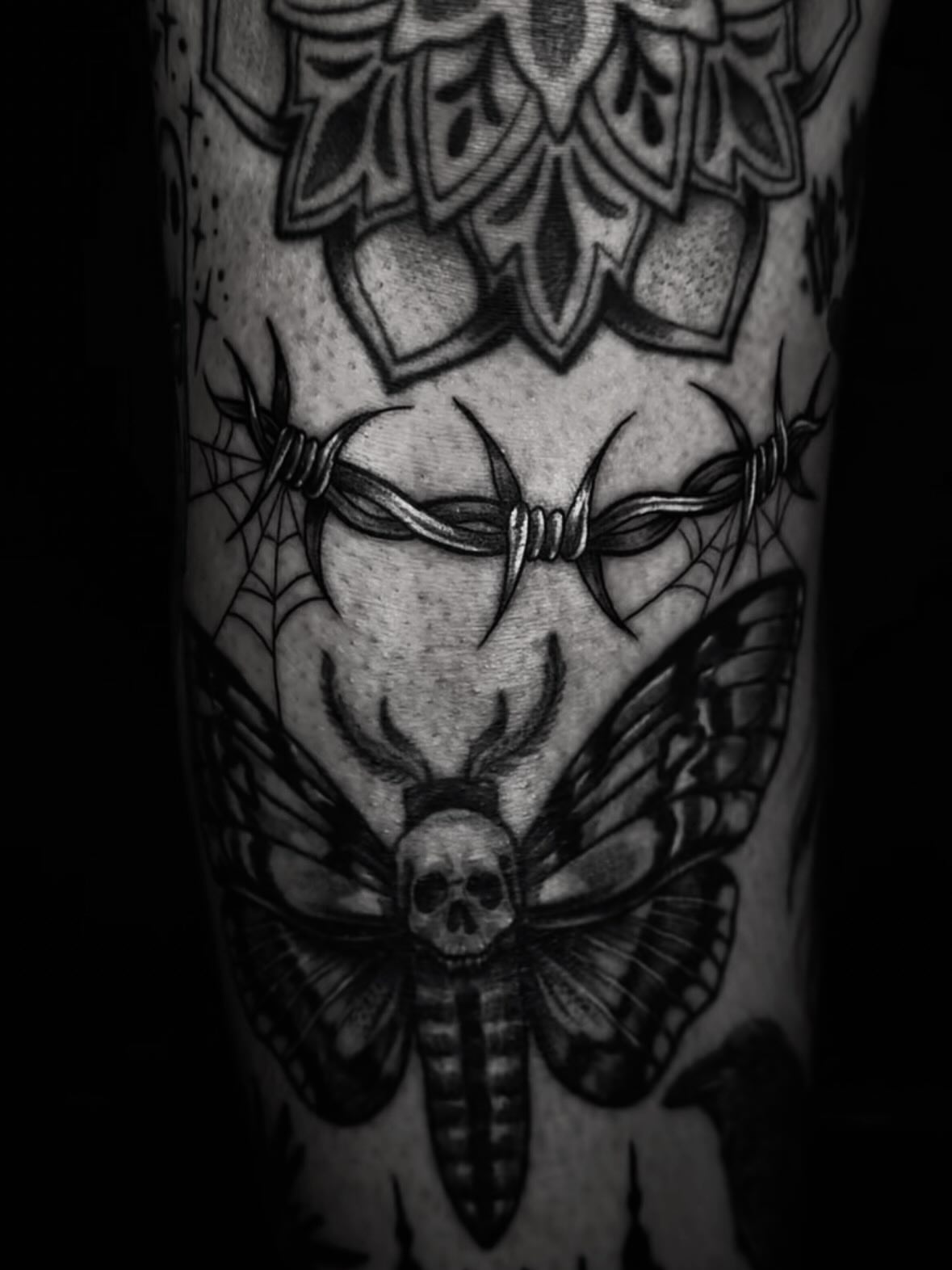 Moth skull dark realism tattoo on the forearm by ๐ถ๐๐๐๐ ๐ฝ๐๐๐๐๐
