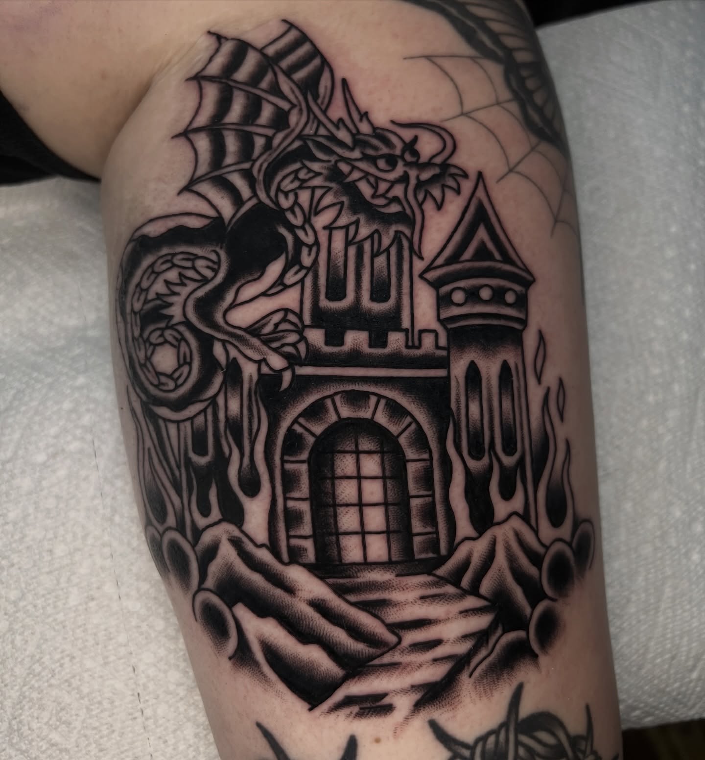 Tattoo by @peteherg — black_and_grey