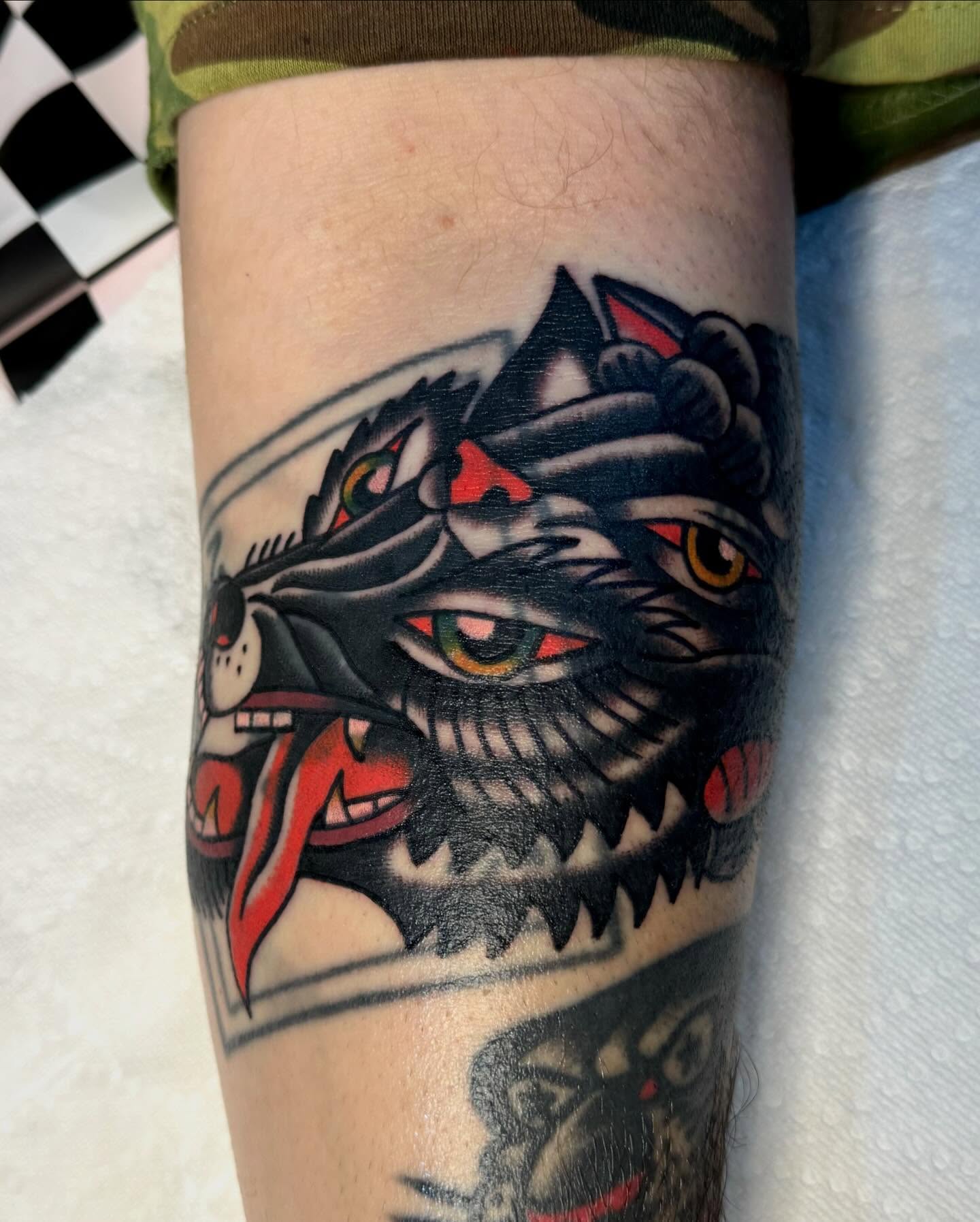 Wolf American traditional tattoo on the forearm by ＊ Carly James ＊
