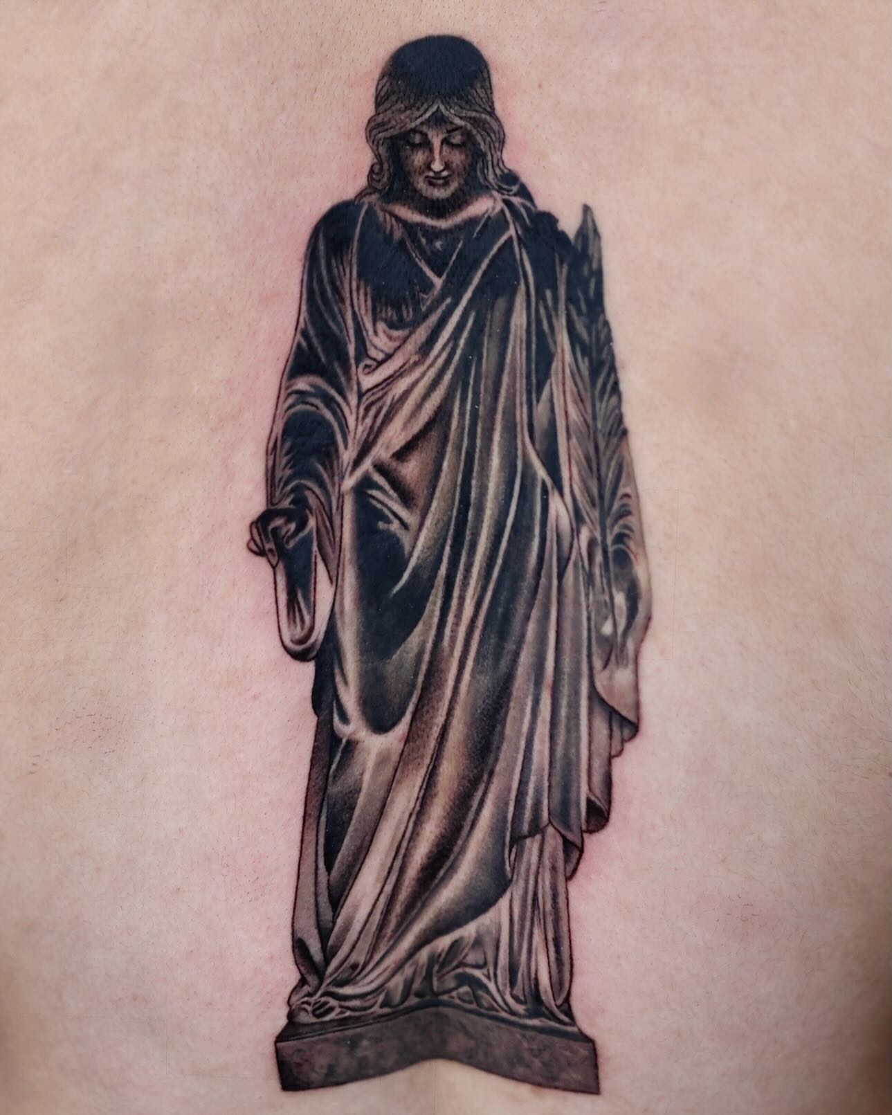 Statue black and grey tattoo on the torso by Scott!!!