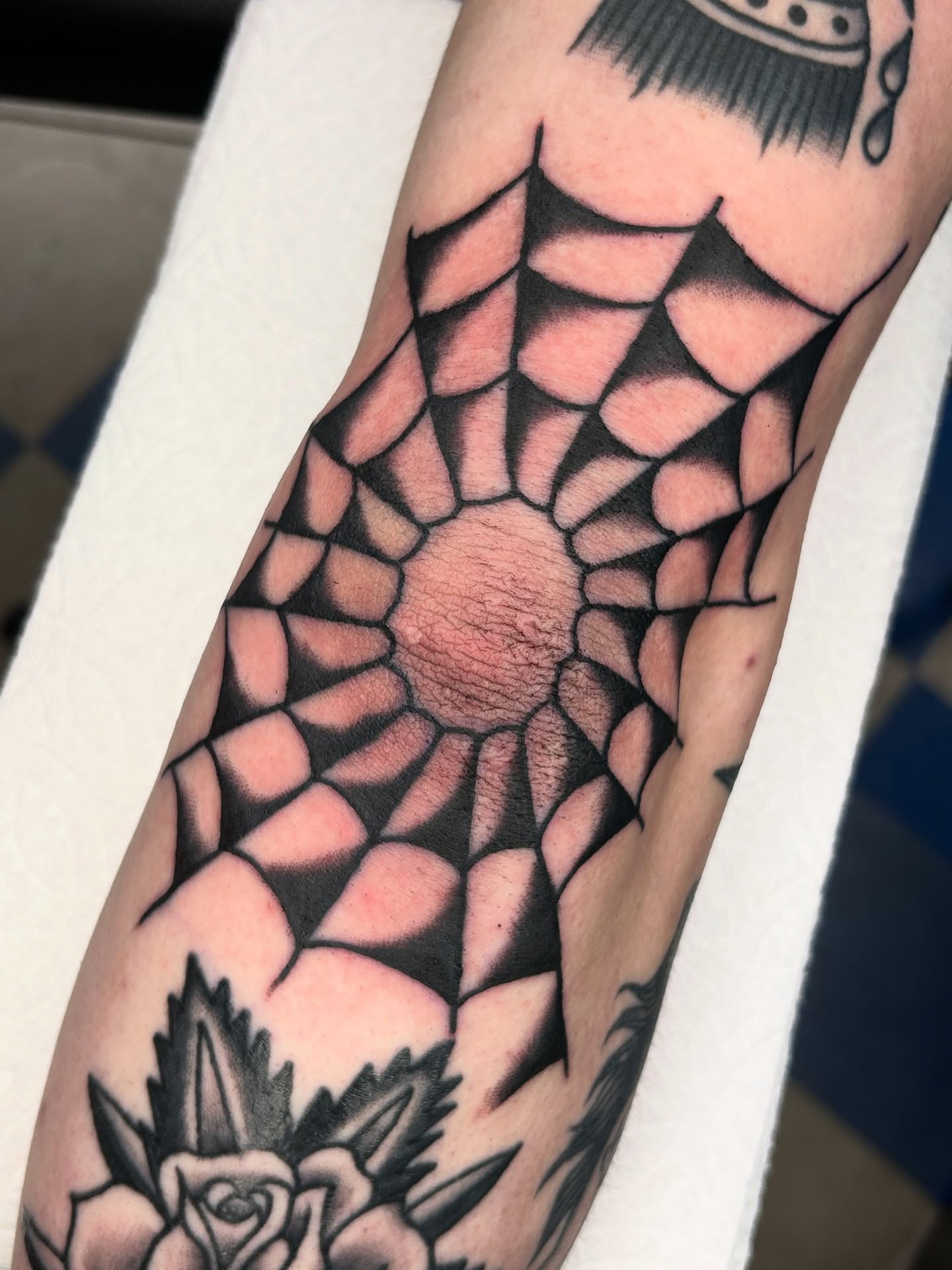 Geometric spiderweb geometric tattoo on the forearm by β π€ππ©π¦π©π’π β± β