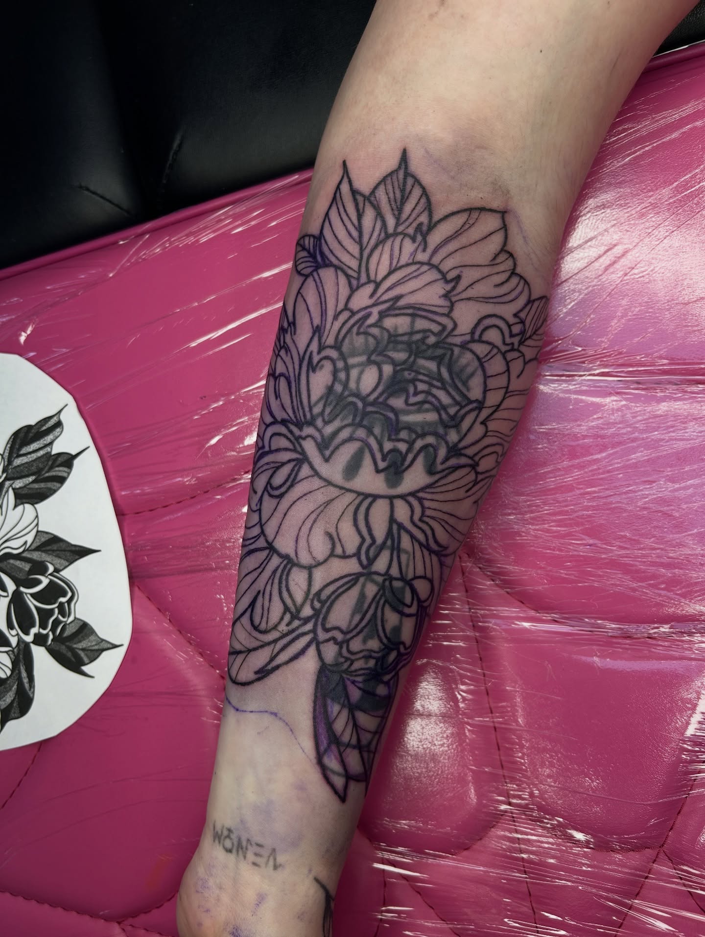 Tattoo by @bee.rose_tattoo — black_and_grey