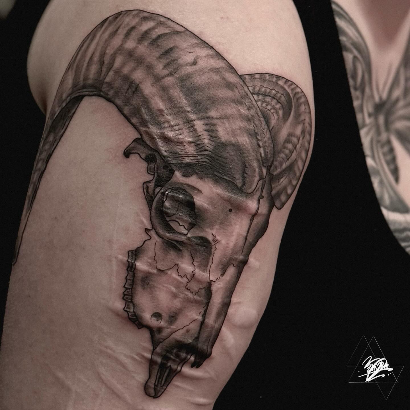 Tattoo by @zhoradevi — black_and_grey, realism