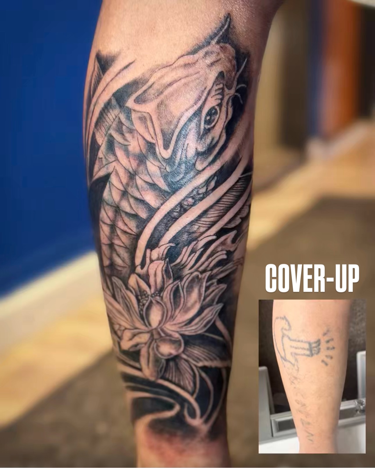 Dragon and lotus realism tattoo on the forearm by Kate