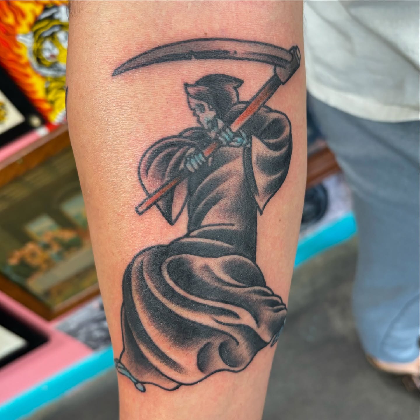 Samurai warrior black and grey tattoo on the forearm by Cody Wallenius, Merrillville, Indiana