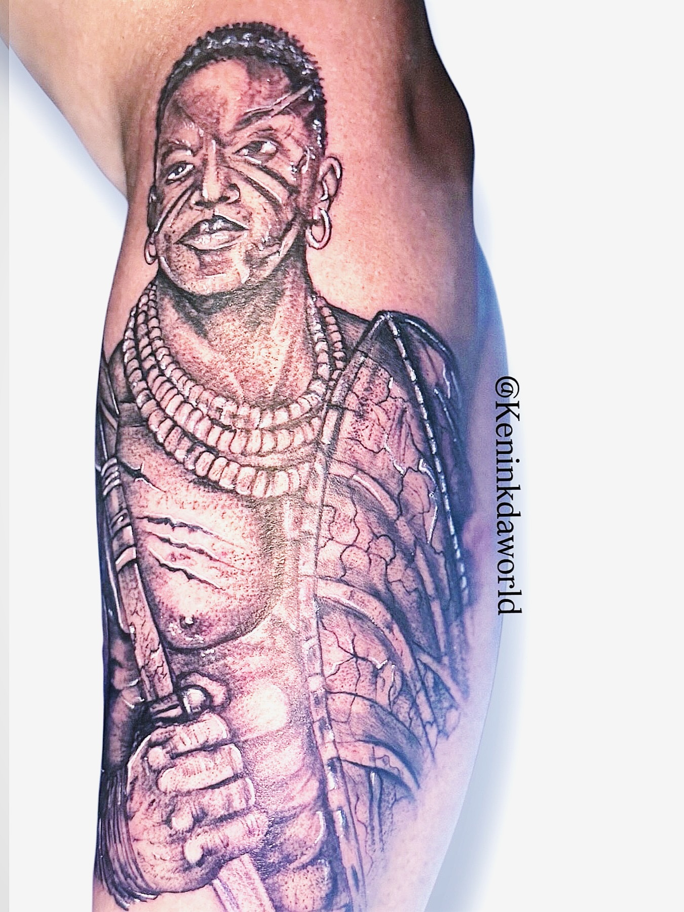 Warrior dotwork tattoo on the forearm by Ken West