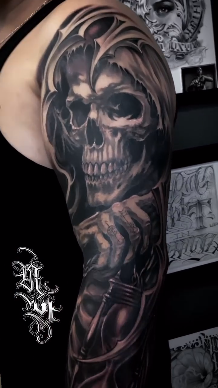 Tattoo by @young_sely — dark_realism, black_and_grey
