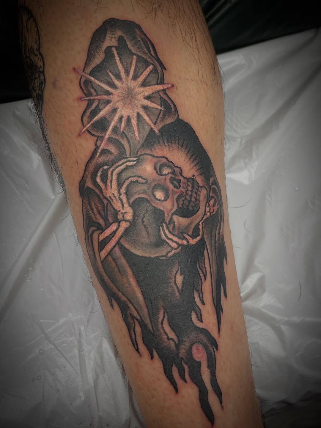 Tattoo by @tiberitattoo — dark_realism, black_and_grey