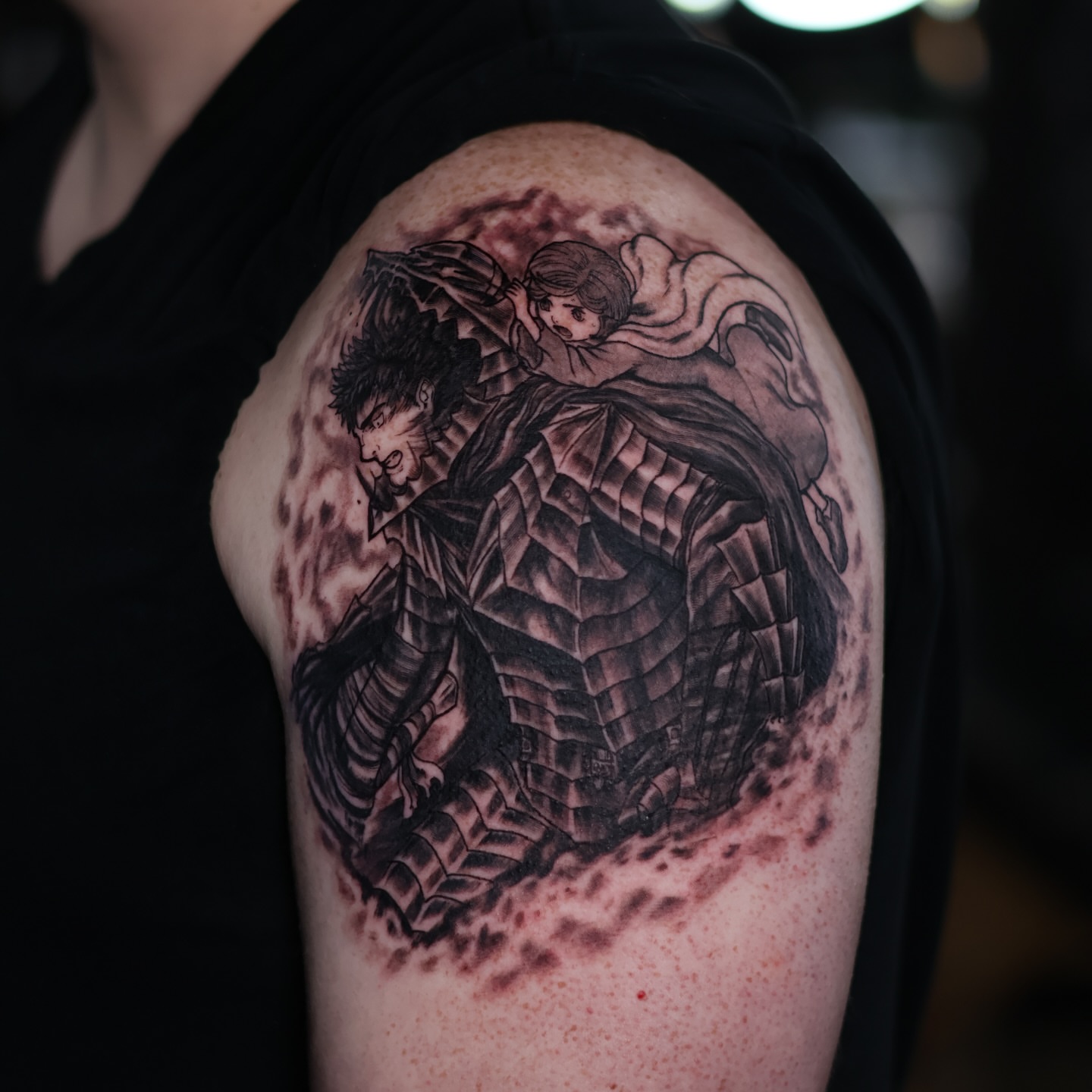 Samurai and woman realism tattoo on the shoulder by Cheyenne Ciera Goulish, Warren, Ohio