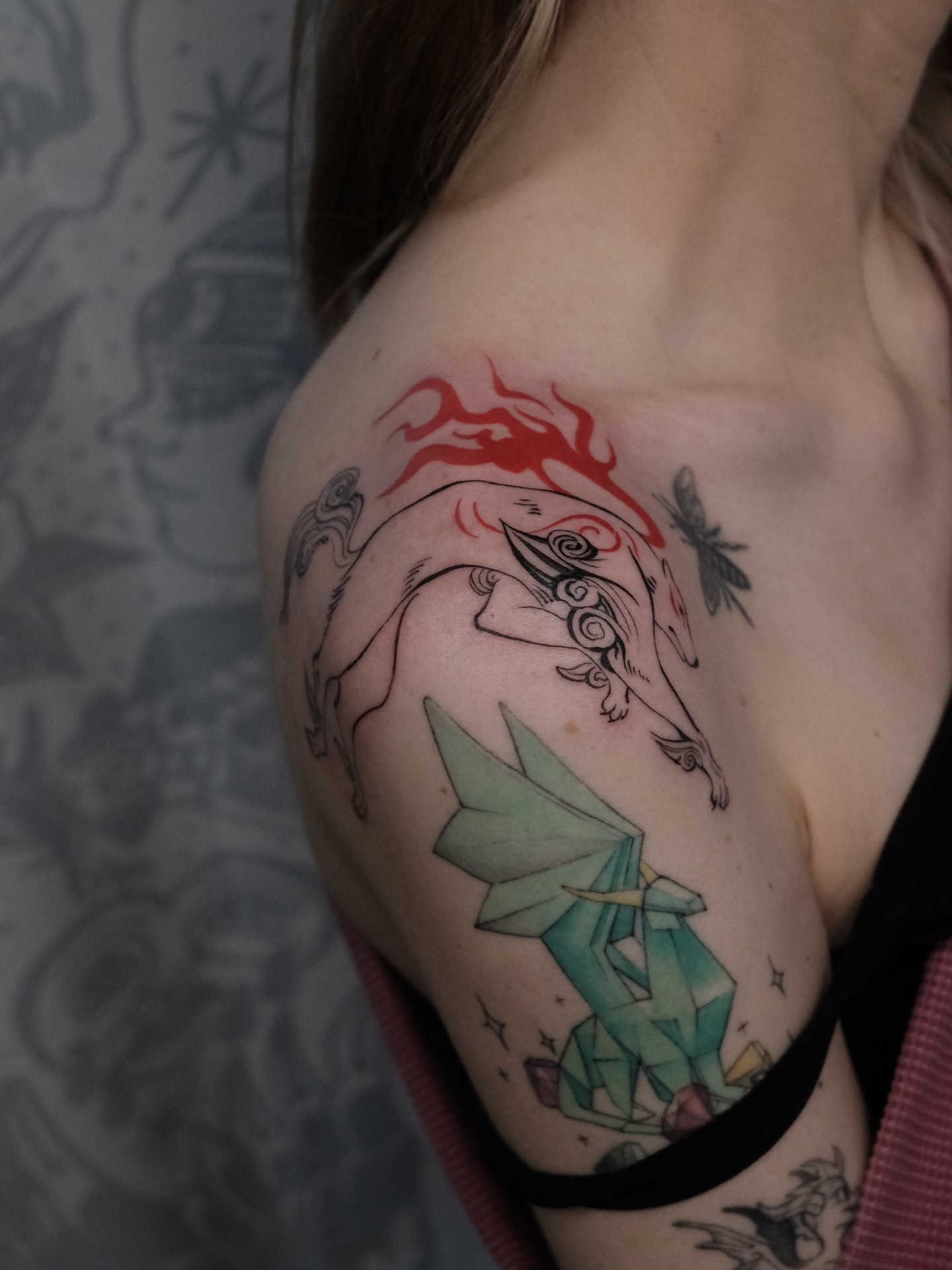 Tattoo by @cordova.ink — geometric, illustrative