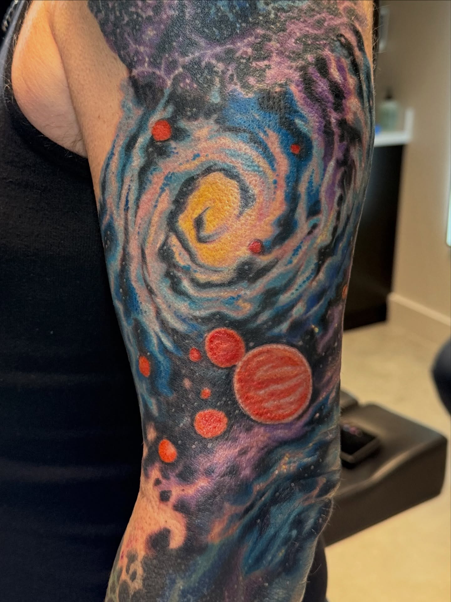 Galaxy dotwork tattoo on the forearm by Sean Rakos, Austin, Texas