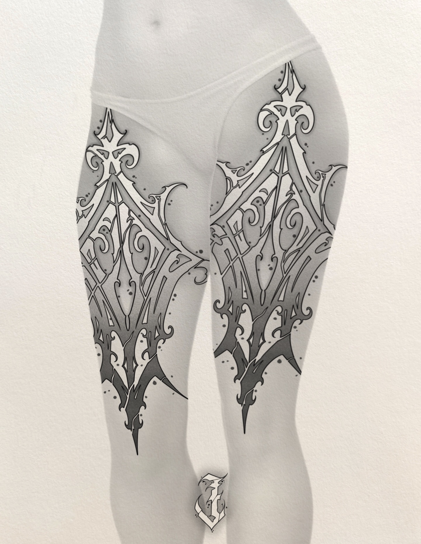 Ornamental design ornamental tattoo on the leg by 𝔍𝔞𝔯𝔢𝔡 𝔞𝔩𝔩𝔢𝔫