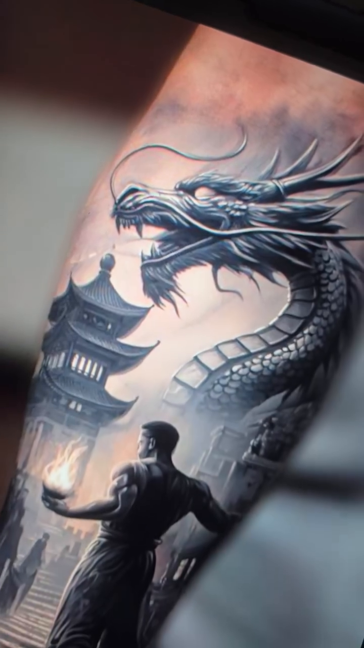 Man and dragon realism tattoo by Xavier NYC TATTOO ARTIST