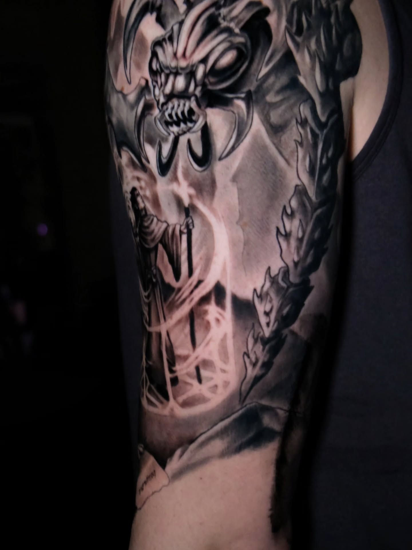 Demon dark realism tattoo on the forearm by Tash  - Seattle Tattoo Artist