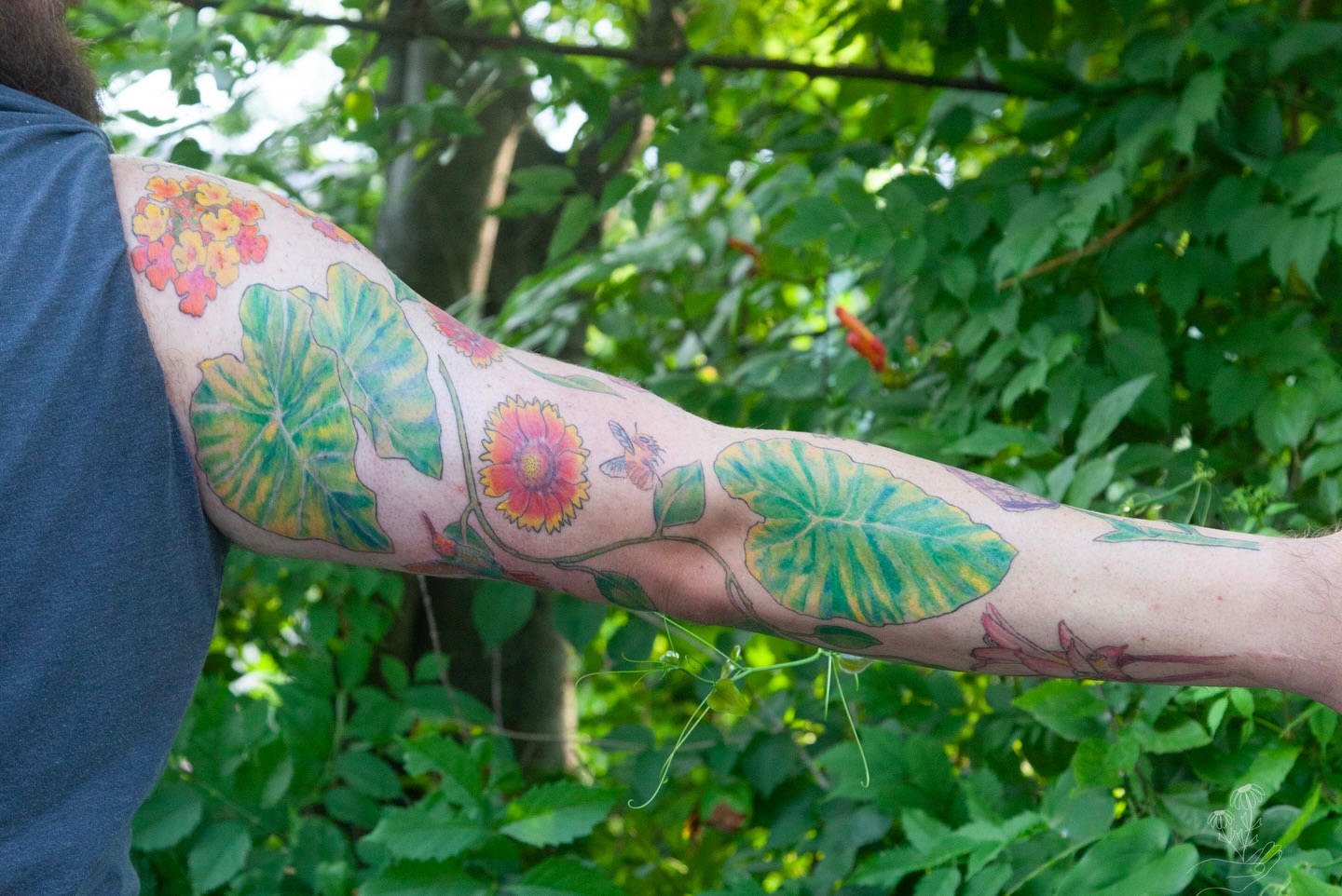 Botanical new school tattoo on the forearm by Nashville Piercer & Tattoo Artist ✨ Quinne