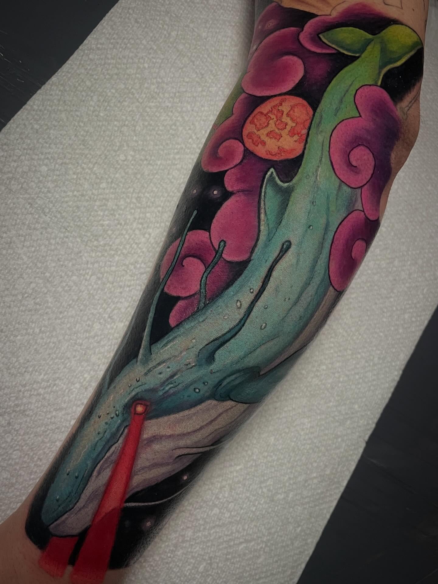 Abstract landscape new school tattoo on the forearm by Leah Marie, Cincinnati