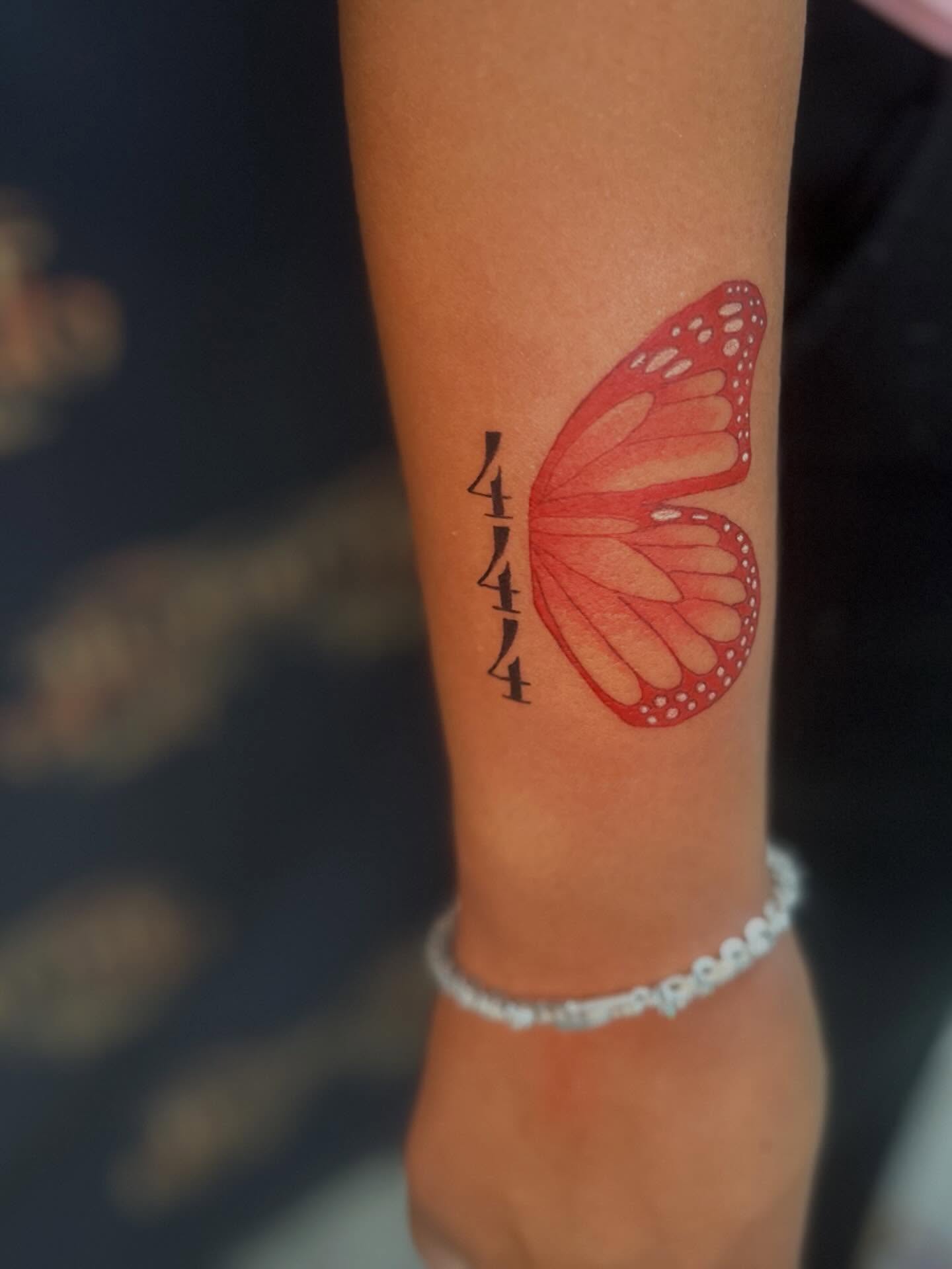 Butterfly dotwork tattoo on the forearm by Cherry Tats🍒