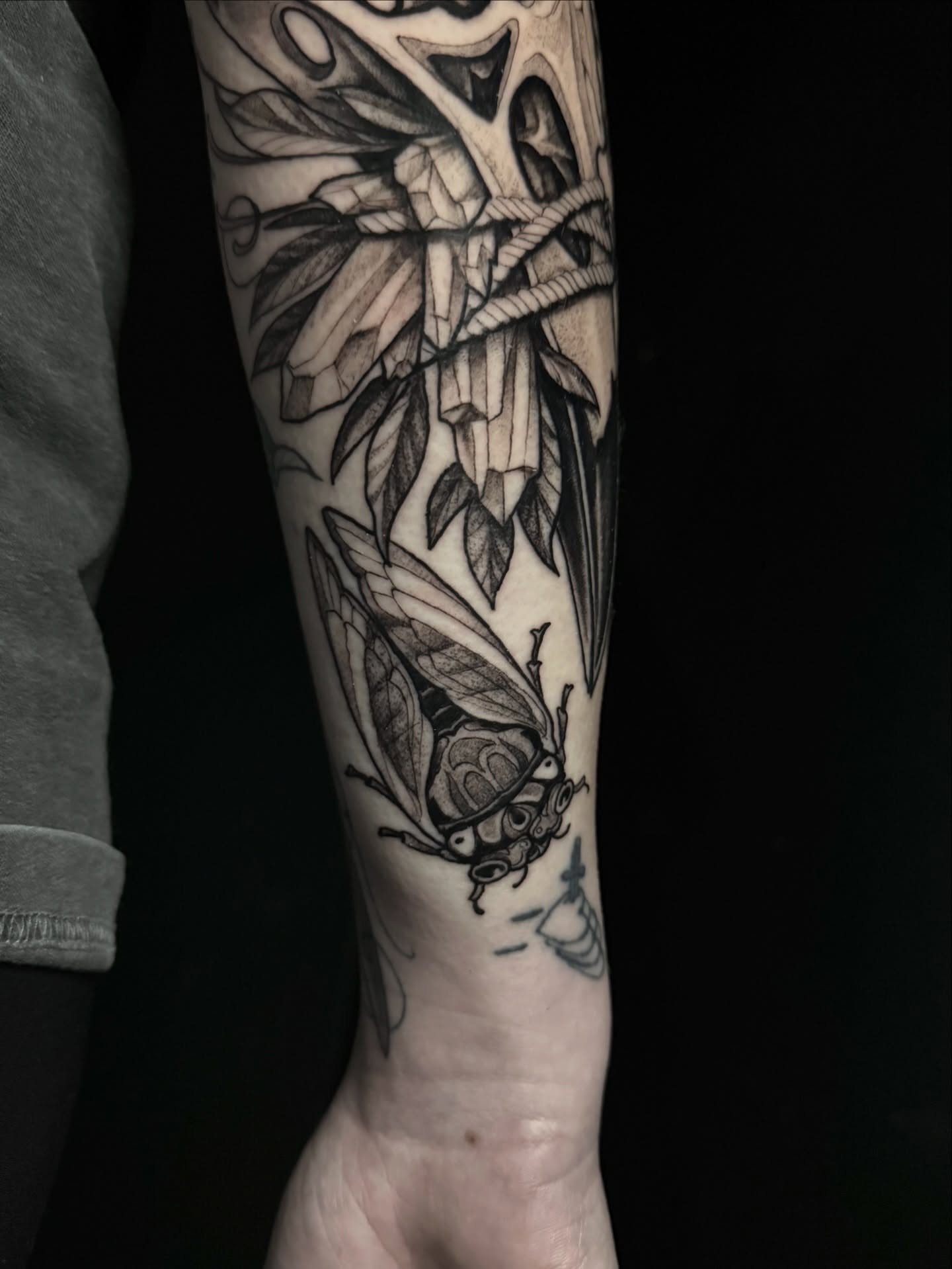 Insect realism tattoo on the forearm by Caleb Gesicki