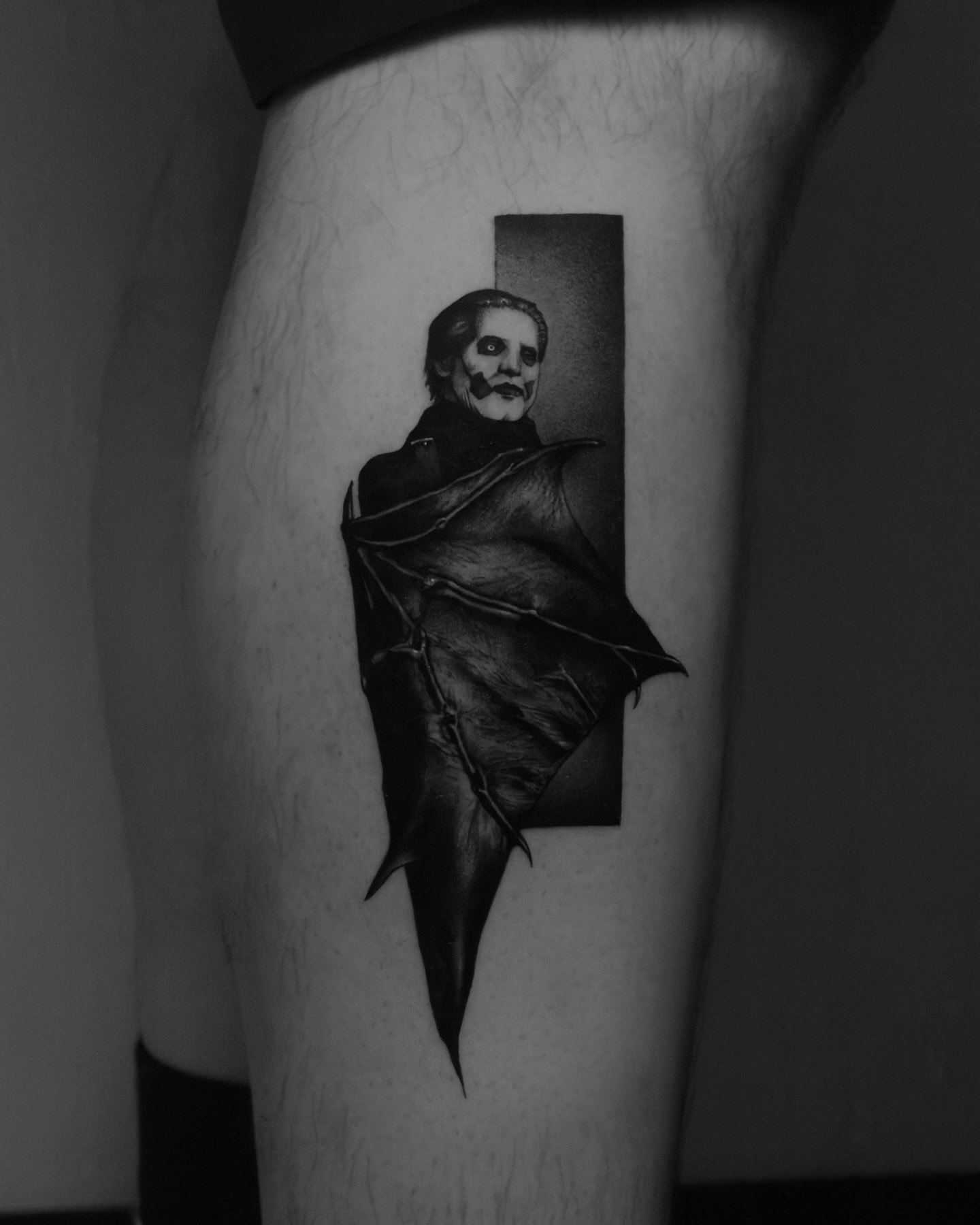 Portrait of a man realism tattoo on the thigh by Henko