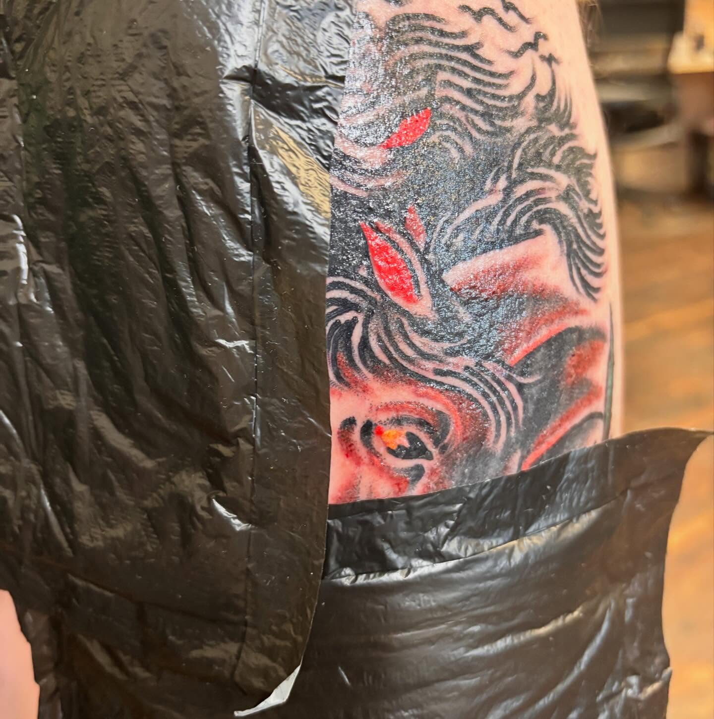 Abstract design dotwork tattoo on the forearm by Steve Reid