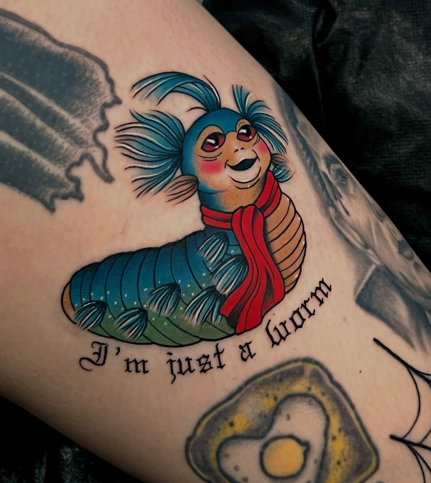 Worm American traditional tattoo on the forearm by 𝙻𝚒𝚊 𝙹𝚎𝚙𝚙𝚎𝚜𝚎𝚗
