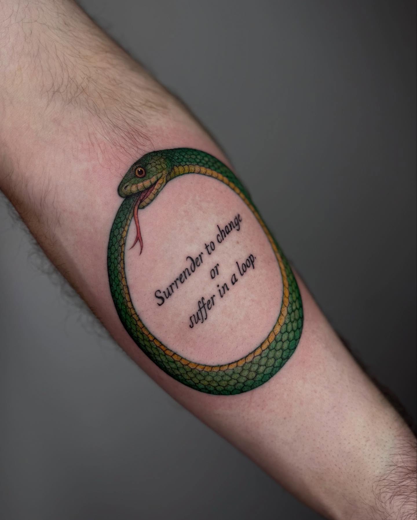 Snake realism tattoo on the forearm by Carson Mccullers ✨