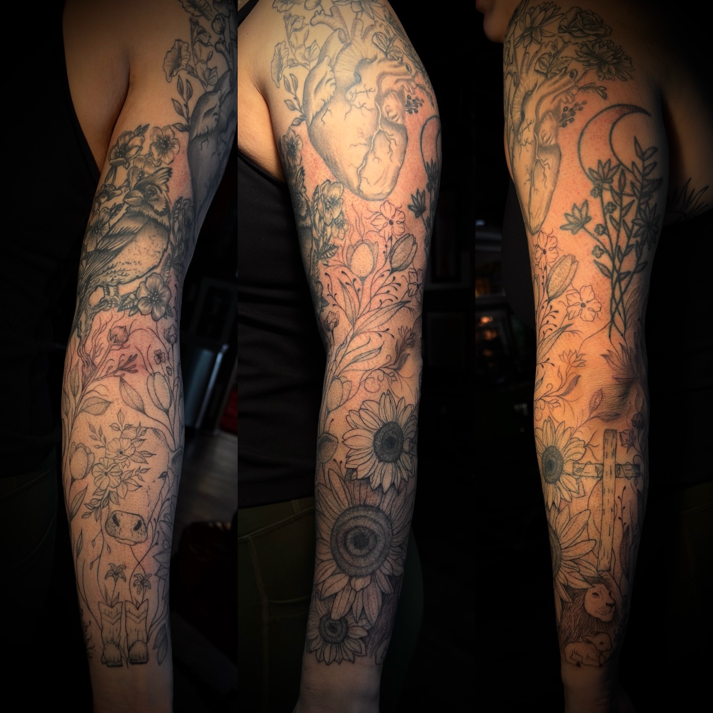 Floral and anatomical black and grey tattoo on the forearm by ollie b ⋆⟡⋆, Dayton, Ohio