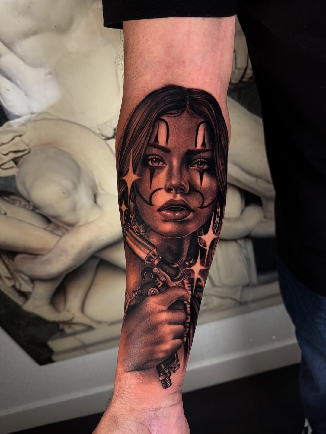 Chicano tattoo on the forearm by Fernando Andrade Jr