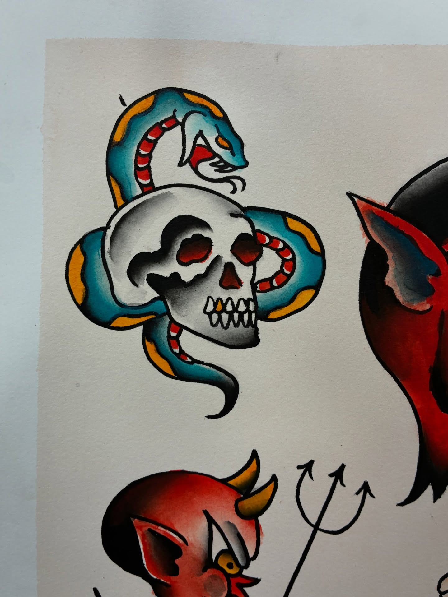 Skull and snake American traditional tattoo by Kennedy Cole