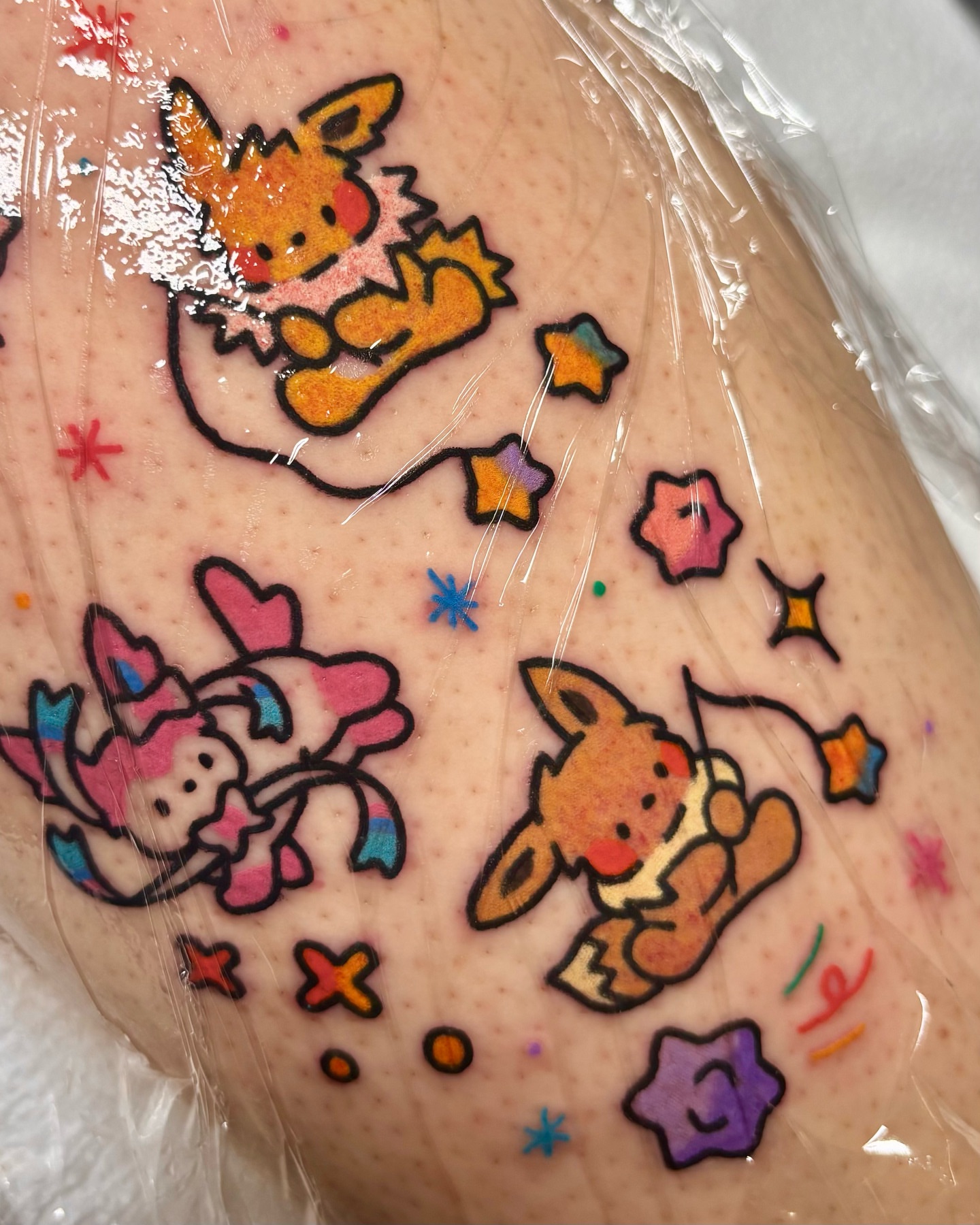 Kawaii characters dotwork tattoo on the forearm by XINAMON 🔥 시나몬