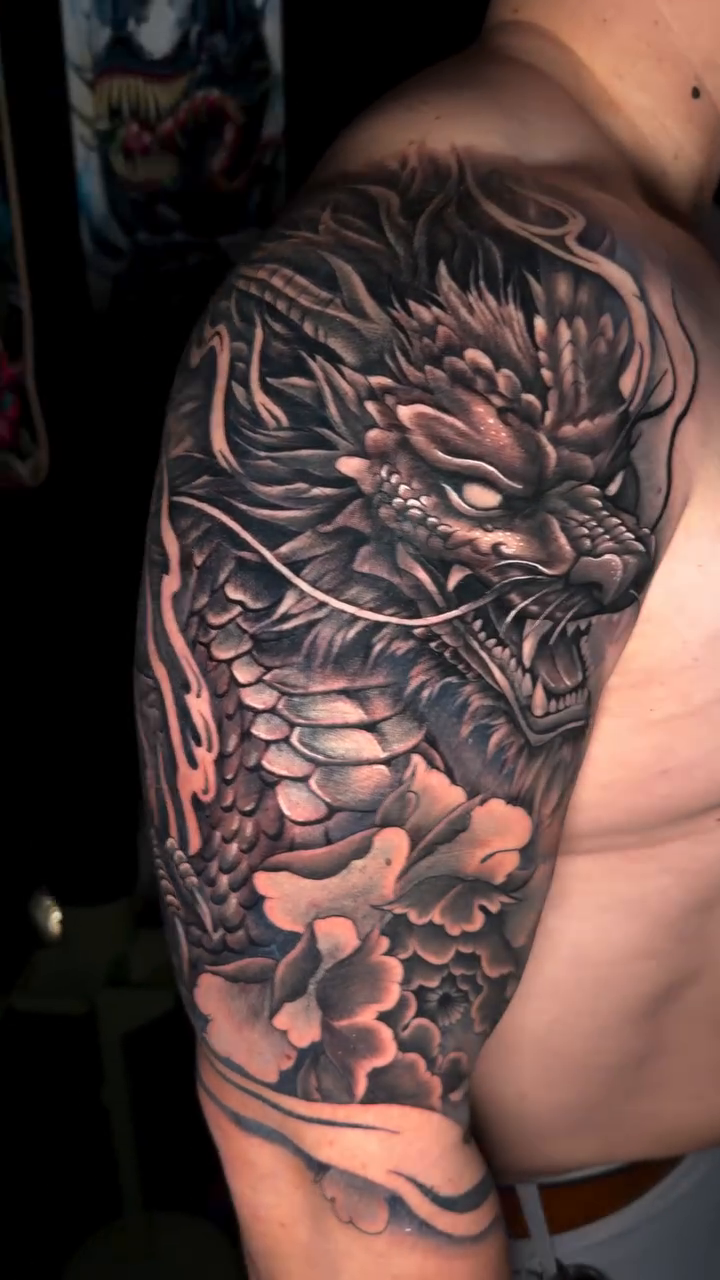 Tattoo by @mischiefinkparlor18 — japanese_irezumi, black_and_grey
