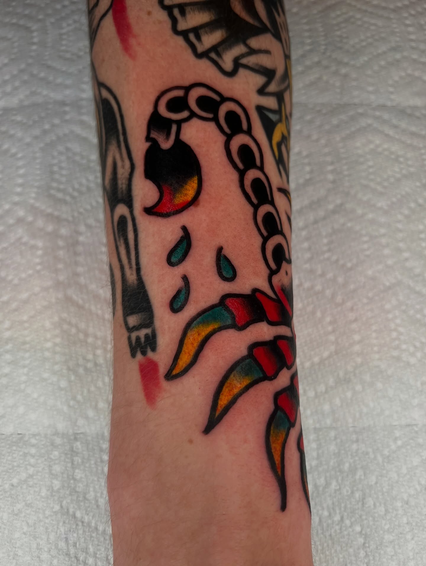 Scorpion American traditional tattoo on the forearm by Like A Horse Corral