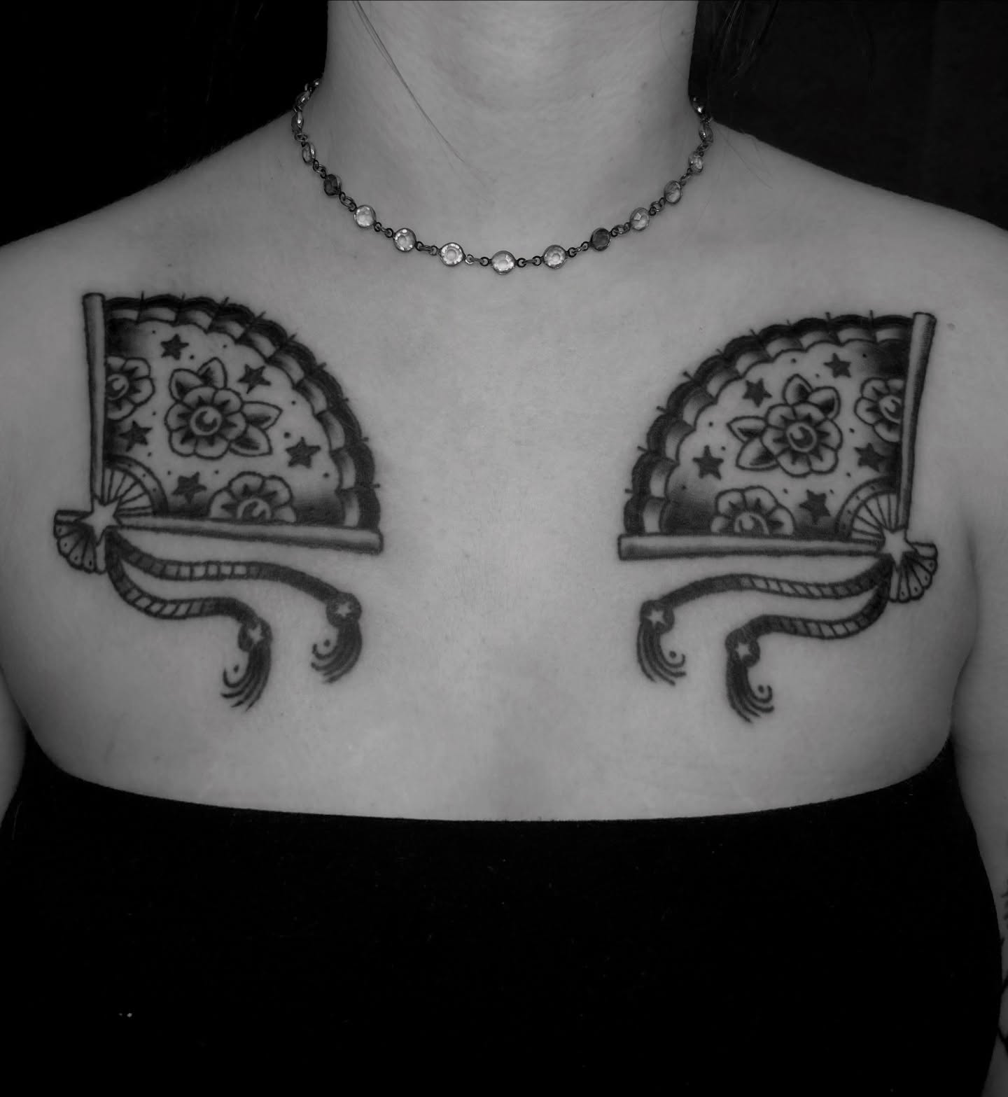 Sailboats American traditional tattoo on the chest by Lily May