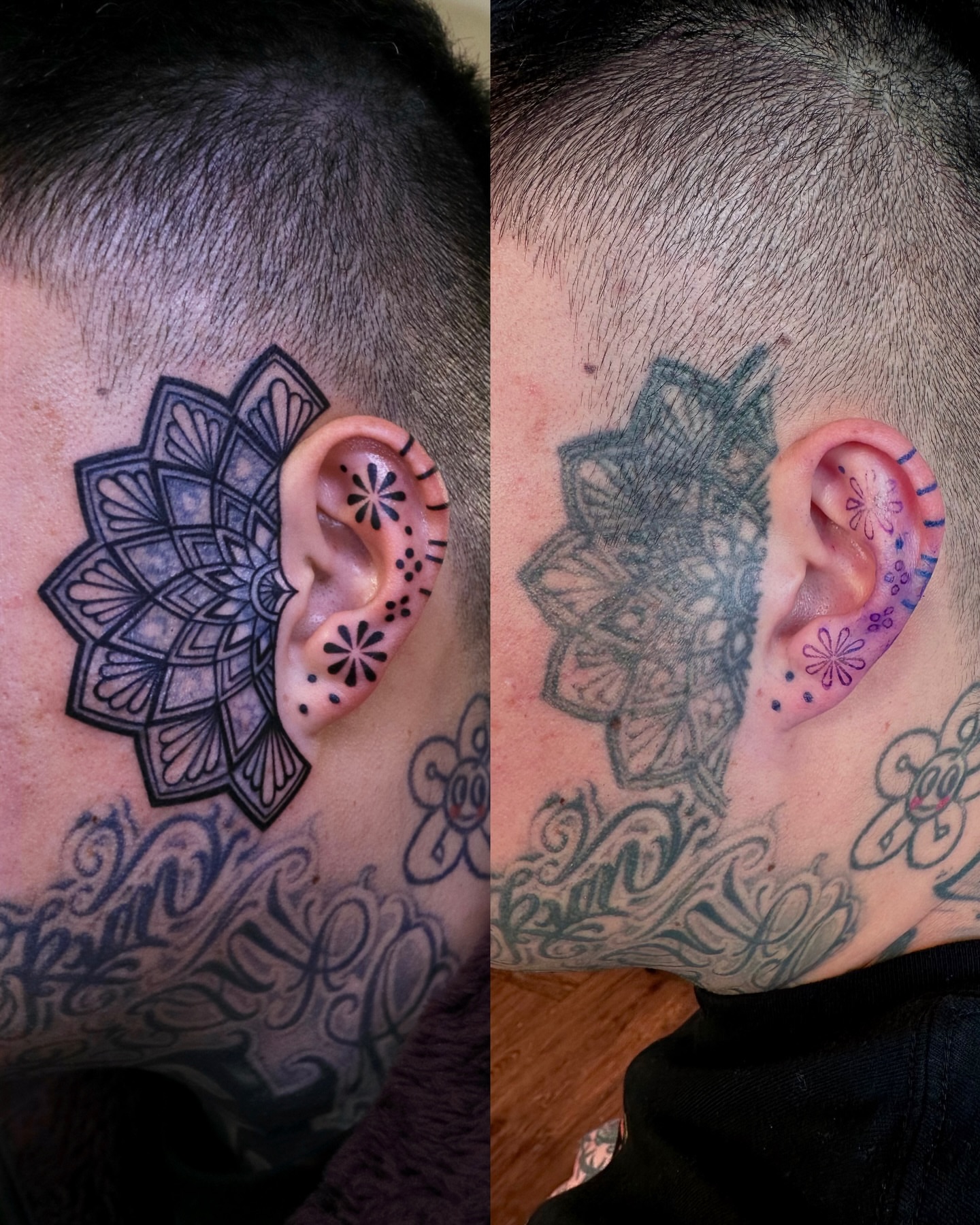 Mandala dotwork tattoo on the head by Seoul tattoo