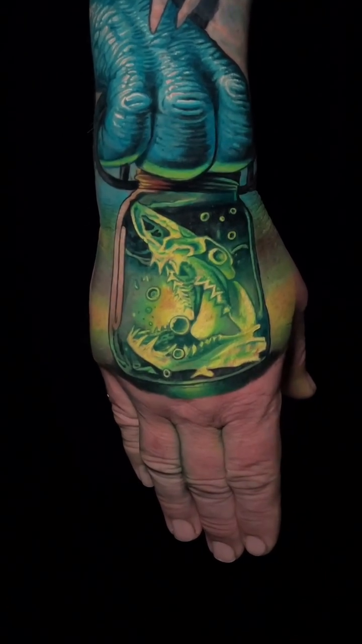 Creature and jar realism tattoo by Sean Foy