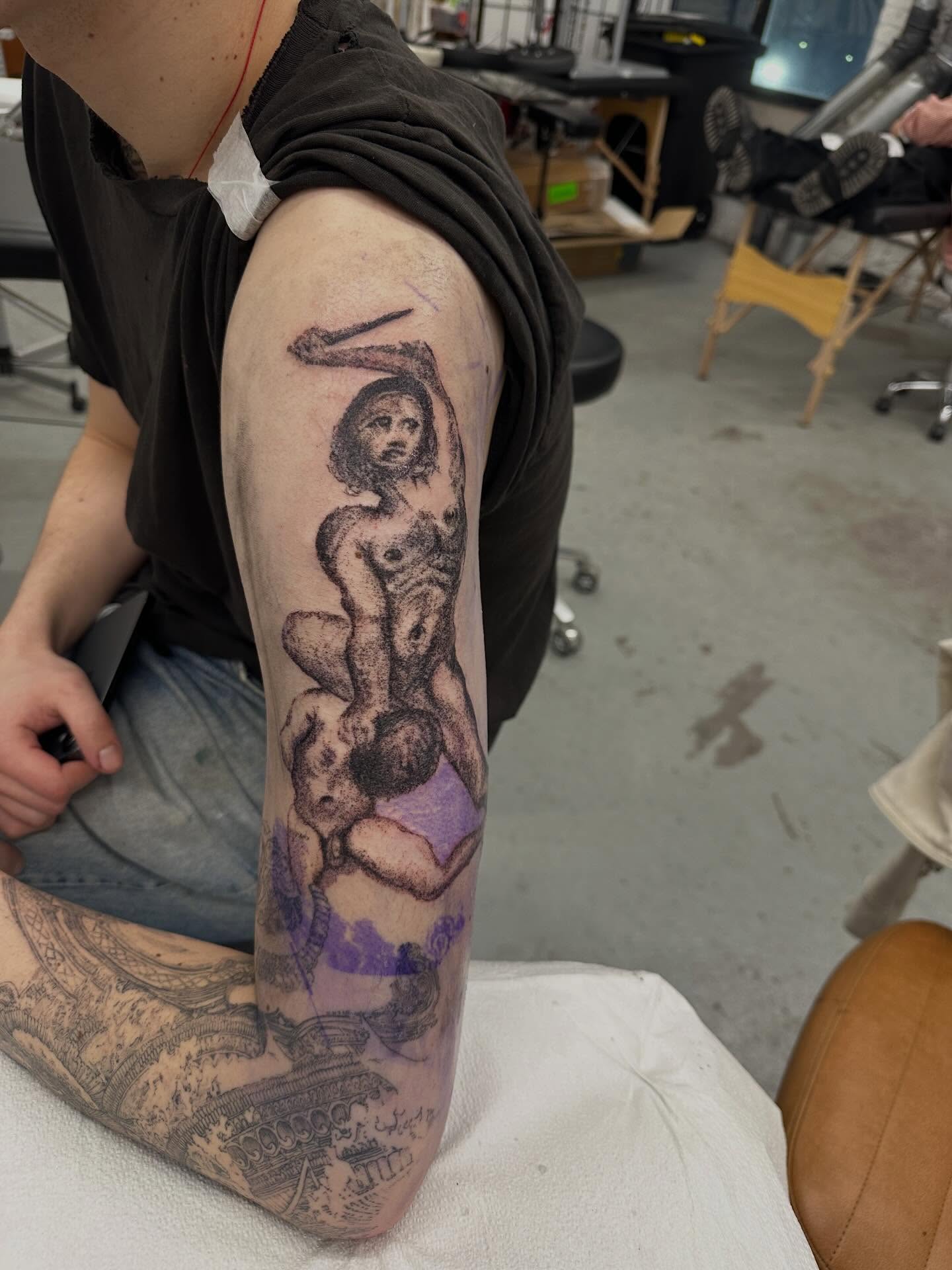 Nude woman with snake dotwork tattoo on the forearm by Gregory Bramble Tattoo ๐ด๓ ง๓ ข๓ ฅ๓ ฎ๓ ง๓ ฟ