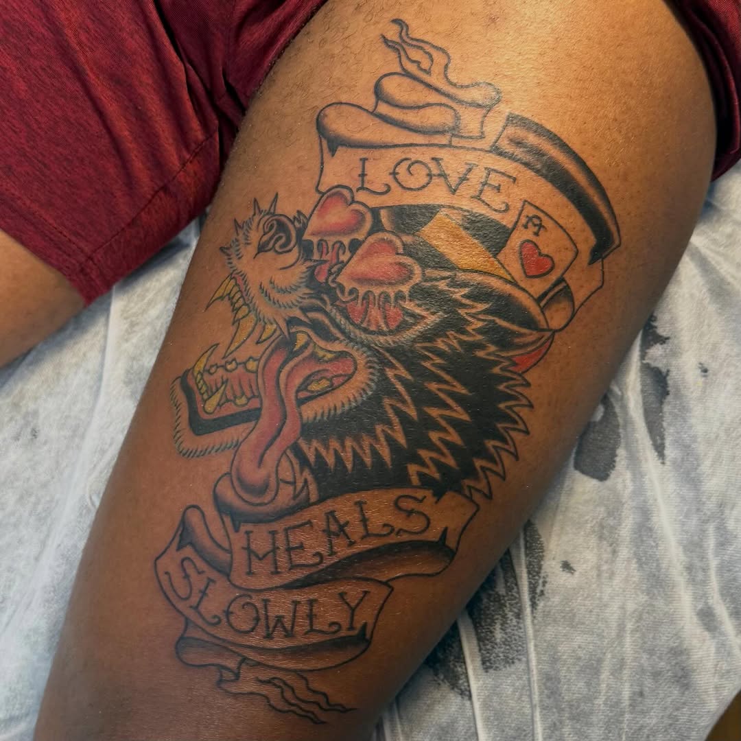 Tattoo by @who_thefuckisdrake — american_traditional, lettering_script
