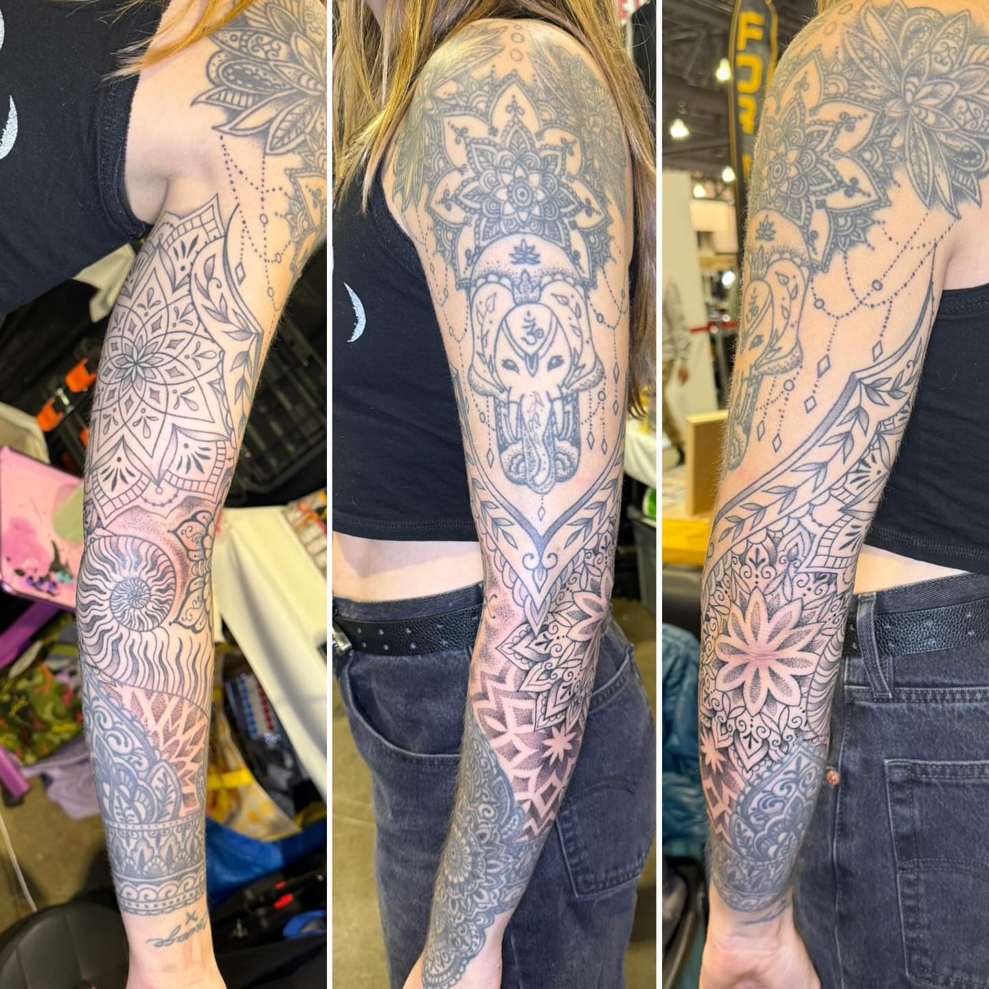Mandala elephant geometric tattoo on the forearm by Liz Glitz - Philadelphia Tattoo Artist